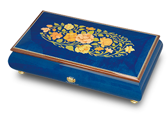 50弁｜オルフェウスイタリア象嵌BOX ブルー 小物入れ付（花）【EX243】